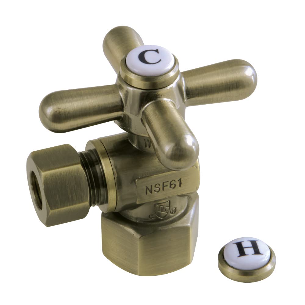Kingston Brass CC43103X Valvole di Giro trimestre (1/2" FIP X 3/8" O.D. Compressione), Ottone Vintage
