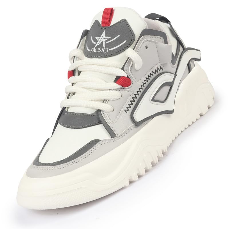 FAUSTOMen's Colorblocked Mid Top Chunky Lace Up Sneaker Shoes|Feather Lite Casual Shoes|Mid Ankle Sneaker Shoes