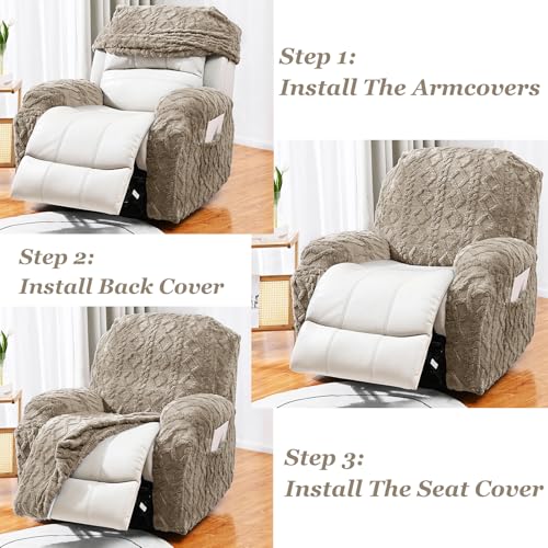 Image of JOKIVTOU Recliner Chair Covers 4-Pieces Reclining Chair Slipcovers with Pocket& Elastic Bottom, Soft Feel Fitted Lazy Boy Sofa Couch Cover Washable, Stretch Recliner Furniture Protector