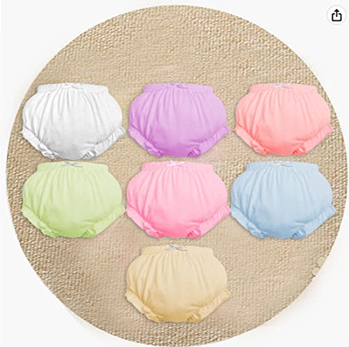 Höschen Packung mit 7 Baby Unterwäsche Kleinkinder Windelhosen Unterwäsch, Komfort Elegant Uni-Farbe mit Prinzessin Rüschen Unterhose Unterwäsche für Baby Mädchen