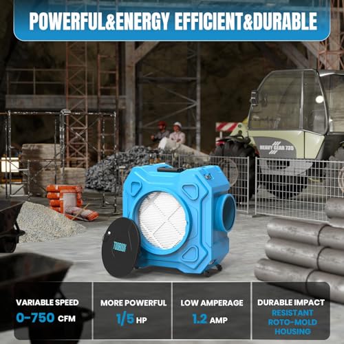 Image of Air Scrubber with 3-Stage Filtration, 750CFM HEPA Air Scrubber Negative Air Machine with Lockable 360 Wheels & Auto-Foldable Handle, Portable Heavy Duty Air Cleaner for Home Industrial Commercial Use