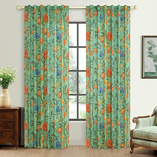 JOOJA Bird Floral Curtains 2 Panels 84 Inches Long Vintage