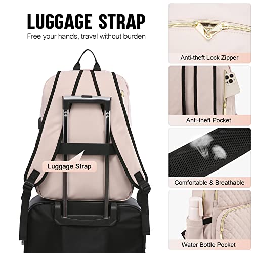 LOVEVOOK-Laptop-Backpack-for-Women-Quilted-Laptop-Bag-Travel-Backpack-Purse-With-Anti-Theft-Zipper-Stylish-156-Inch-Work-Computer-Bags-College-School-Bookbag-with-USB-Charging-Port-Nude-Pink
