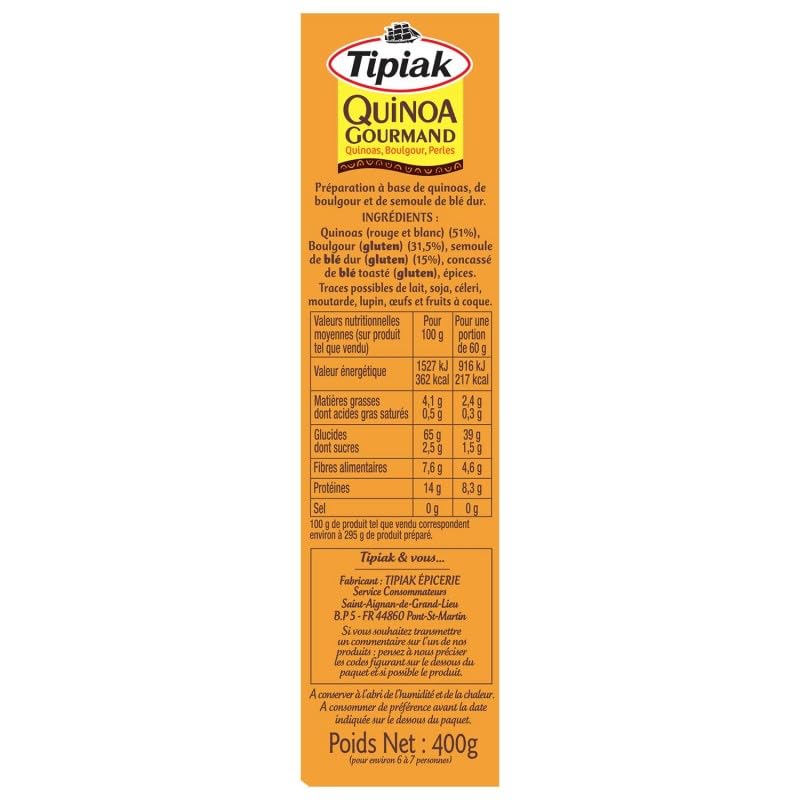 Délices de la Terre: Tipiak Quinoa Gourmand 400g - Bio & Savoureux Délicieusement Bio et Irrésistiblement Gourmand, Idéal pour Recettes Créatives! Cat - Le Lot De 3