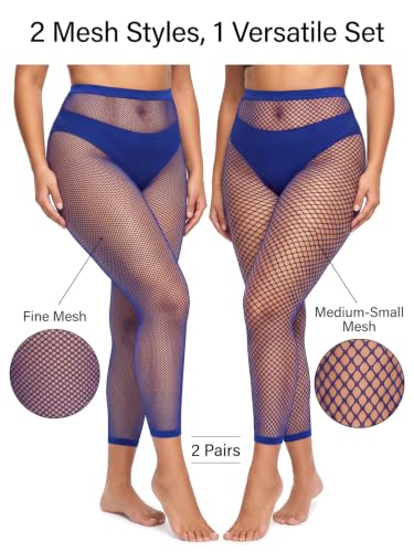 Image of CharnmRose 2 Pairs Women's Footless Fishnet Tights High Waist Fishnets for Women Fishnet Stockings