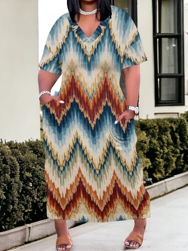 Image of PinkPatty Women's Plus Size Short Sleeve Maxi Dress Casual Loose V Neck Long Dress with Pockets