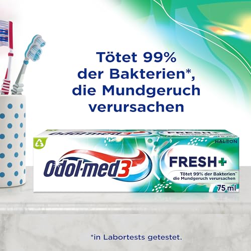 Odol-med3 Fresh+ Zahnpasta, Zahncreme mit Minzgeschmack für ein Frischegefühl, das selbst nach dem Zähneputzen anhält, 75ml – Bild 3
