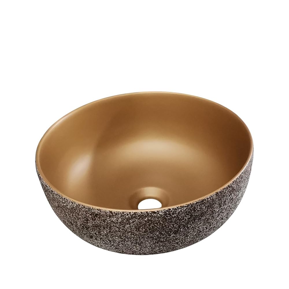 Lavabo de salle de bain à poser rond doré avec finition céramique de luxe