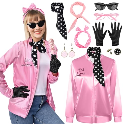 Maryparty Pink Ladies Jacket Pink Jacket for Ladies Fancy Dress 1950s Costume for Women Adults (Style-2, M)