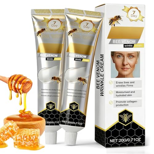 2PCS Crema Antiarrugas con Veneno de Abeja,Crema Facial Hidratante y Reafirmante Anti Edad,Cuidado Facial Nutritivo para Rostro y Cuello contra Arrugas y Piel Seca,para Todo Tipo de Piel,Negro
