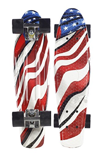 Plastic Retro Skateboard 22'' Cruiser for Kids Youth Beginners PU Wheels (American Flag)