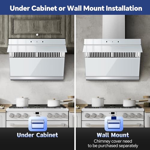 Image of Tieasy Under Cabinet Range Hood 30 Inch, 900 CFM Wall Mount Vent Hood with Auto-cleaning Function,Gesture & Touch Control, Silver Grey Tempered Glass Surface Kitchen Hood 3 Speed Exhaust Fan