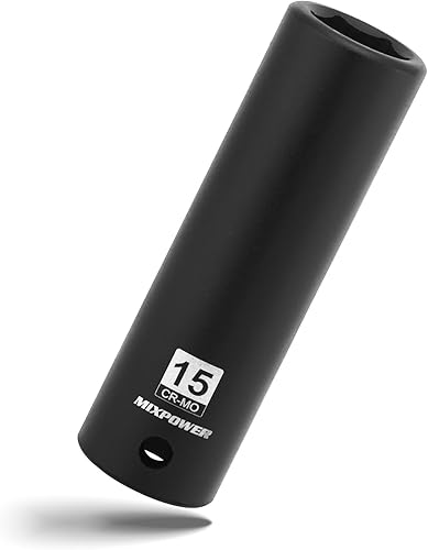 Miniatura 57 de MIXPOWER Enchufe de impacto profundo de 1/2", CR-MO, 1.417 in, métrico, 6 puntos, tuerca de eje de grado de impacto para una fácil extracción