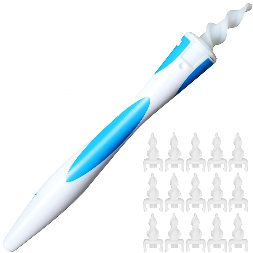 Q-Grips Earwax Remover, Spiral Ear Wax Removal, 16 Pcs Ear Cleaner with Soft Replacement Tips, Safe & Flexible Ear Wax Removal Kit for Adults and Kids, Portable Ear Cleaner for Home and Travel