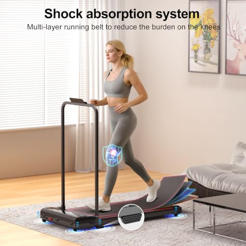 Image of Walking Pad Treadmill for Home - Foldable Treadmills with Handle Bar Mini Portable Walk Pads Under Desk Small Spaces Compact Folding Electric Treadmills Office Walking and Running Machine Terluxra
