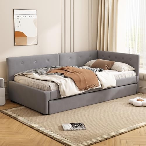 Cuna, sofá cama con cama abatible, sofá cama, cama individual (sin colchón), estable y duradera, estilo sencillo, 90 x 200 cm (gris)