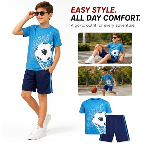 Image of Pro Athlete Active Boys Short Sets - 2 Piece Performance Crewneck Short Sleeve T-Shirt and Shorts Boys Athletic Sets (8-16)