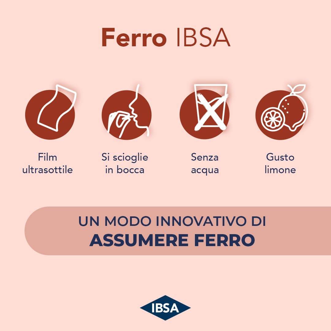 Ferro IBSA | 20 Film Orodispersibili. Integratore alimentare a base di Ferro e di Acido Folico che contribuiscono alla normale funzione del sistema immunitario e a ridurre stanchezza