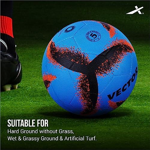 Vector X Neo 2.0 Synthetic Rubber Moulded Indoor/Outdoor Football + Pump with Butyl Bladder, Sky-Black, Size 5, Suitable for Match and Training for Adults 15+ Years