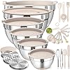 Mixing Bowls with Airtight Lids Set, 26PCS Stainless Steel Khaki Bowls with Grater Attachments, Non-Slip Bottoms & Kitchen Gadgets Set, Size 7, 4, 2.5, 2.0,1.5, 1QT, Great for Mixing & Serving