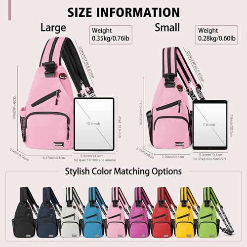 Image of Geestock Convertible Sling Bag for Women Men, Lightweight Crossbody Backpack Daypack Chest Bag Fit 10.9 inch Tablet for Travel, Sport, Hiking & Commute, Pink, 8.27inx3.94inx13.39in
