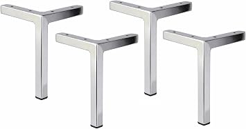 Metal Furniture Leg, Metal Feet,7" H, L-Top Chrome Square Legs Unique, Modern DIY Made Affordable 4PC Steel, 0.75"