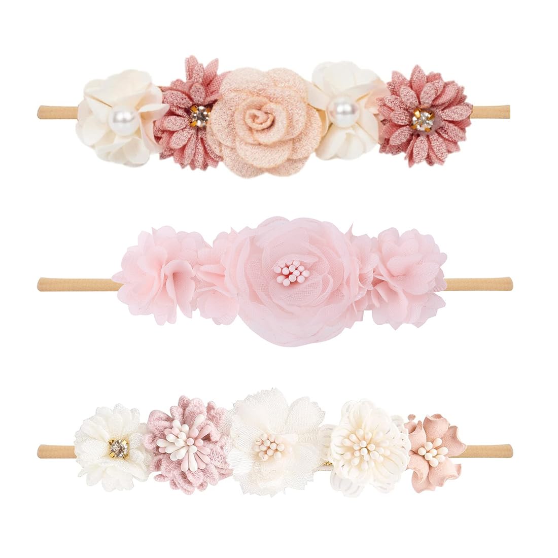 3 Pezzi Fasce Per Capelli Per Bambina,Fasce in Grosgrain per Bambine Floreale Copricapo Elastici Fascette Neonata Nastri Capelli per Neonati,Ragazze,Bambini Piccoli,Accessori per la Fotografia