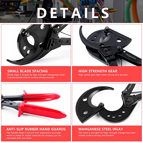 Image of Yangoutool Ratcheting Cable Cutters up to 400mm /Φ22.5mm /Φ0.89 inches Heavy Duty Aluminum Copper Ratchet Wire Cutter for Cutting Electrical Wire