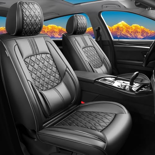 Image of Fit Forester Car Seat Covers for Subaru Forester 2007-2024 2025 2026 - Upgraded Premium Waterproof & Breathable Leather, Airbag Compatible, All-Weather Seat Cushion Protector (Full Set, Black)