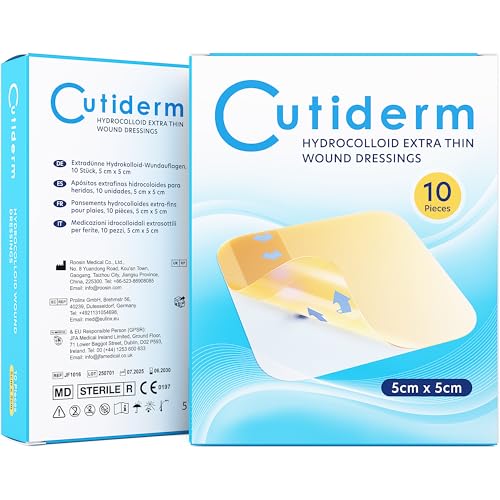Cutiderm - Apósito estéril hidrocoloide extrafino para heridas, 5 cm x 5 cm