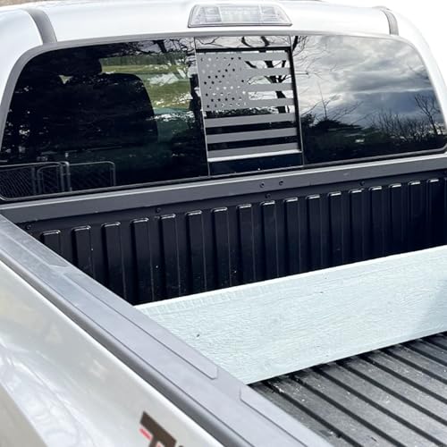 Image of American Flag Decal Rear Middle Window Vinyl Sticker for Tacoma 2016-2022, Precut Back Center Sliding Window Glass USA Flag Decal for Trucks Exterior Decoration Accessories