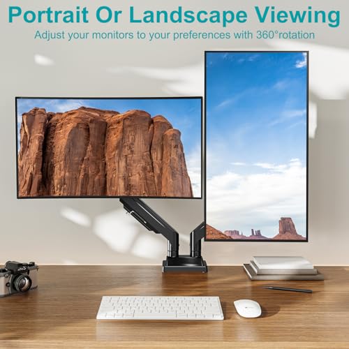 Image of MOUNT PRO Ultrawide Dual Monitor Arm for Max 43 inch Monitor, Holds up to 33lbs | Fully Motion Monitor Stand with Tilt /Swivel /Rotation, VESA 75x75 /100x100 with C-Clamp & Grommet Base