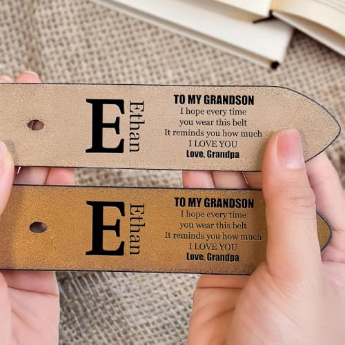 To My Grandson, I Hope Every Time You Wear This Belt It Reminds You How Much I Love You, Belt for Grandson from Grandma, Father's Day Grandson Engraved Leather Belt, Grandson Gifts from Grandma2