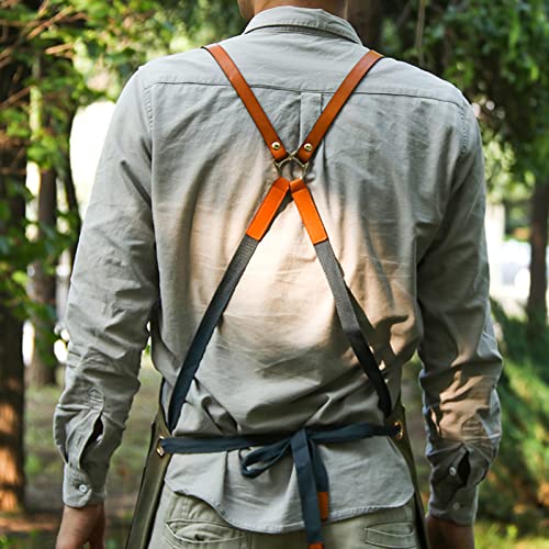 FYYYY Delantal Cocina, Delantal De Lona con Espalda Cruzada con Bolsillos, Correa Ajustable Y Delantal De Bolsillos… - Imagen 4