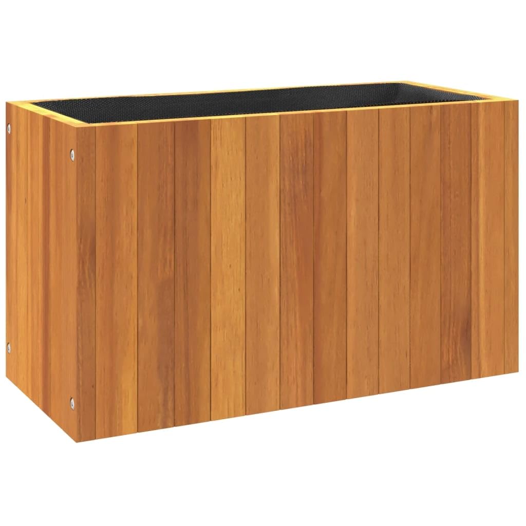 Donica na rośliny z litego drewna akacjowego, 59 x 27,5 x 35 cm, z workiem z włókniny, na balkon, taras, do wewnątrz i na zewnątrz, donica na rośliny, dekoracja balkonowa i ogrodowa