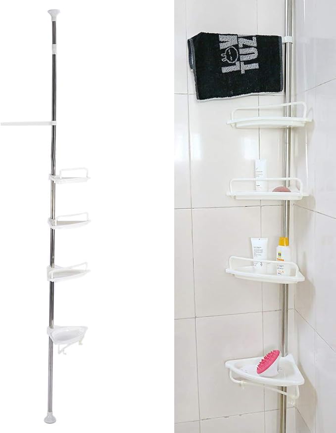 Estanteria Ducha Triángulo, Estante de Baño 4 Estantes Altura Ajustable Estantes para Esquinas Pared Baño Telescópica No Drill Organizador para ...