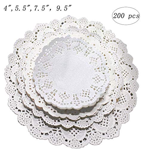 Kalolary Paper Lace Doilies Round White, 200 pcs 4 inch Disposable Cake Doilies