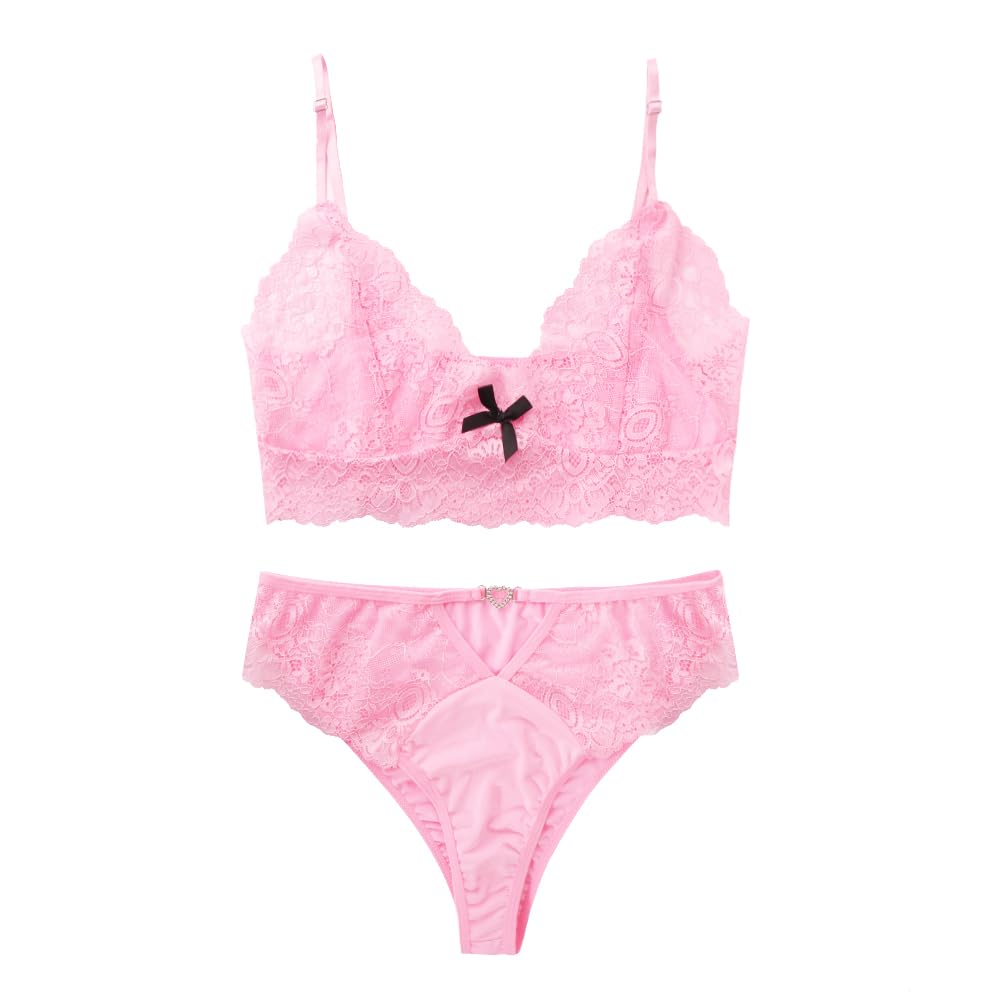 Completo Intimo Sexy da Donna Composto da Reggiseno in Pizzo e Slip a Vita Alta, Bralette Floreale con Spalline Regolabili, Babydoll, Bikini audace per Matrimoni e Viaggi, Taglie S-XL.