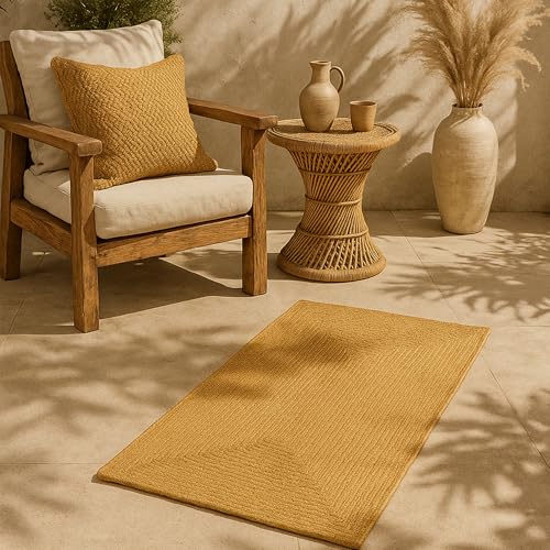 Alfombra para salón o terraza Nansa ocre contra manchas y humedad 3