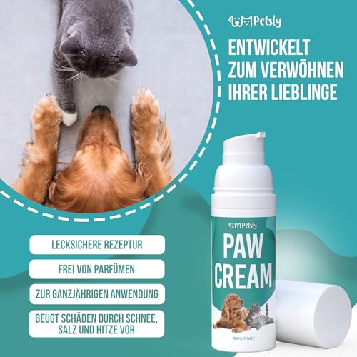 Petsly Pfotenbalsam Hund - heilt, repariert und regeneriert trockene, rissige & beschädigte Pfote - Pfotenbalsam Katze, Pfotenpflege Hund, Hundepfoten Balsam, Pfotenschutz Hund Sommer & Winter, 50 ml