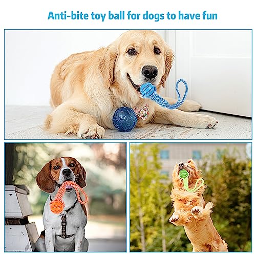 AKONE 3 Stück Hundeball, Hundespielzeug Ball mit Schnur, Wurfball für Hunde, Naturkautschuk Ball Hund Zahnpflege für Große und Kleine Hunde
