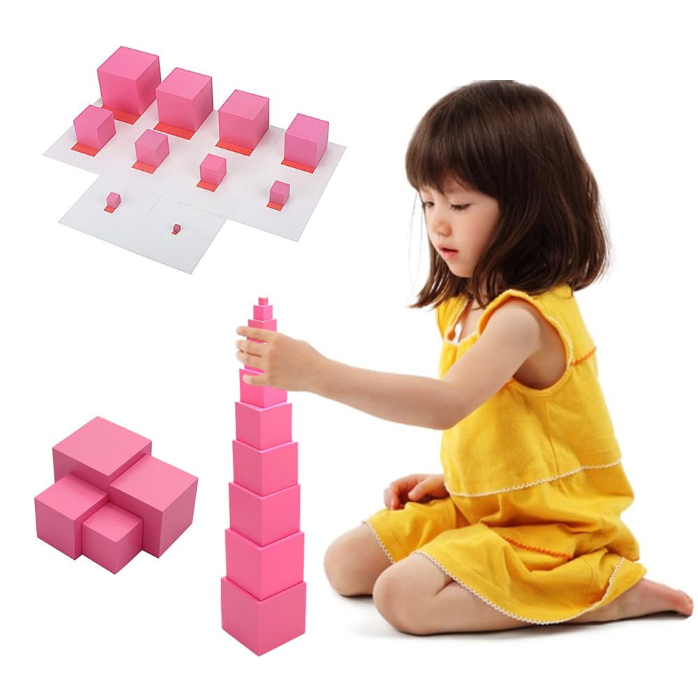 Beech Pink Tower - 2.76 Inches, Cypress Wood Montesśori Toy, Multicolor, Family Edition Plus Card - Image 5