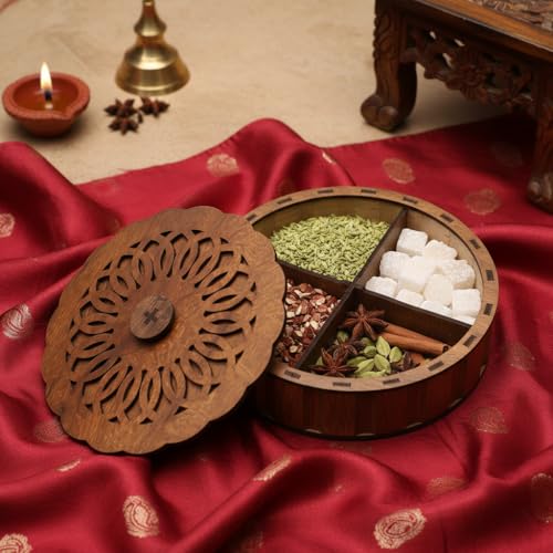 Image of Decorative Round ryFruits Storagebox /Wooden DryFruitbox /Sweetsbox /Wooden Dry Fruitbox /Giftbox /Mukhwashbox, Sopari Storagebox