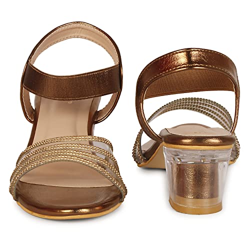 Image of Smart & Sleek Women's Crystal & Glittery Block Heels Fashion Sandals for Women & Girls latest Collection & stylish Comfortable-AB32