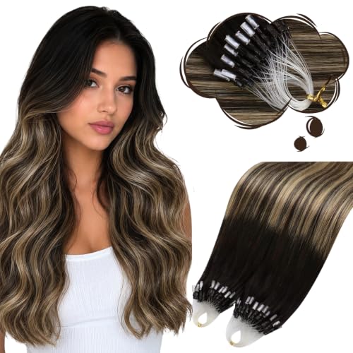 Image of Moresoo Micro Loop Hair Extensions Real Human Hair, Black Caramel Blonde | 22 inch, 50g 50 strands, micro bead compatible, caramel brunette blend, extra length, photoshoots, fashion styling
