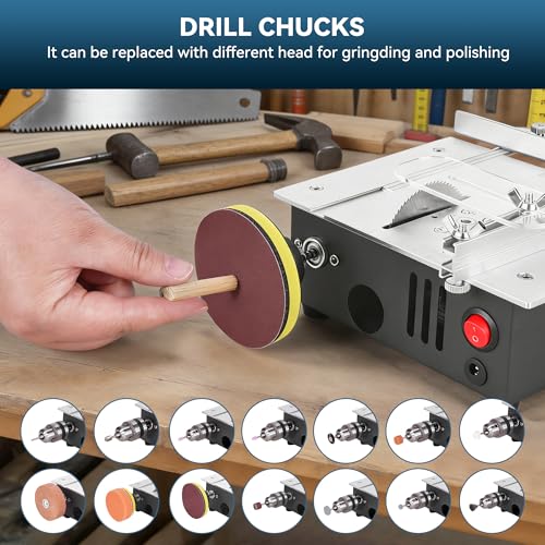 Mini Table Saw for Crafts, Dual Motors & Switches, 7 Levels & Height Adjustable Table Saw with 135PCS Accessories for Men and Women's Cutting, Grinding, Engraving and Drilling by ONEVAN - Image 5