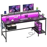 DurayLoly 47.2" Gaming Desk with Power Outlet and LED Lights,Bedroom,Black