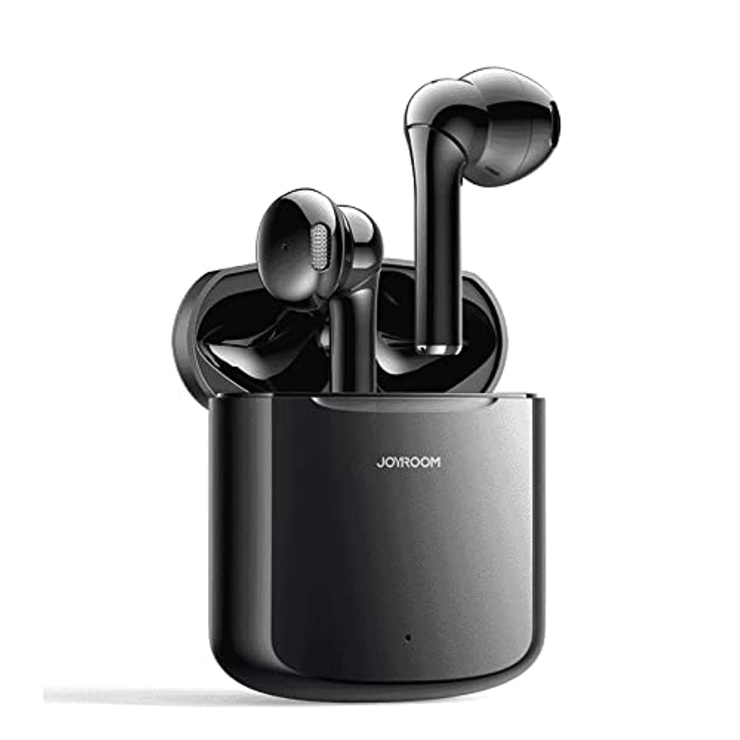 Joyroom JR-T16 earbuds in their charging case, with text indicating long battery life and a Type-C fast charging port.