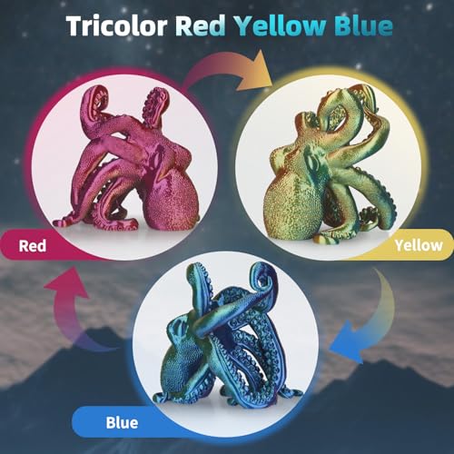 Image of Silk Tricolor PLA Filament 1.75mm, 3D Printer 3-in-1 Multicolor PLA Filament, Dimensional Accuracy + /-0.02mm 1KG Spool (2.2 lbs), Shiny Silk Texture, Triple Color Silk PLA Filament (Red Yellow Blue)