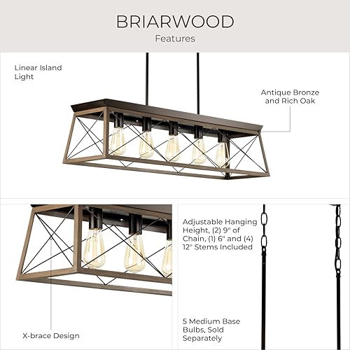 Image of Progress Lighting Briarwood Collection 5-Light Dining Room Light Fixture, Farmhouse Style Modern Chandelier for Kitchen and Dining Room, 38 inch by 9 inch, Antique Bronze